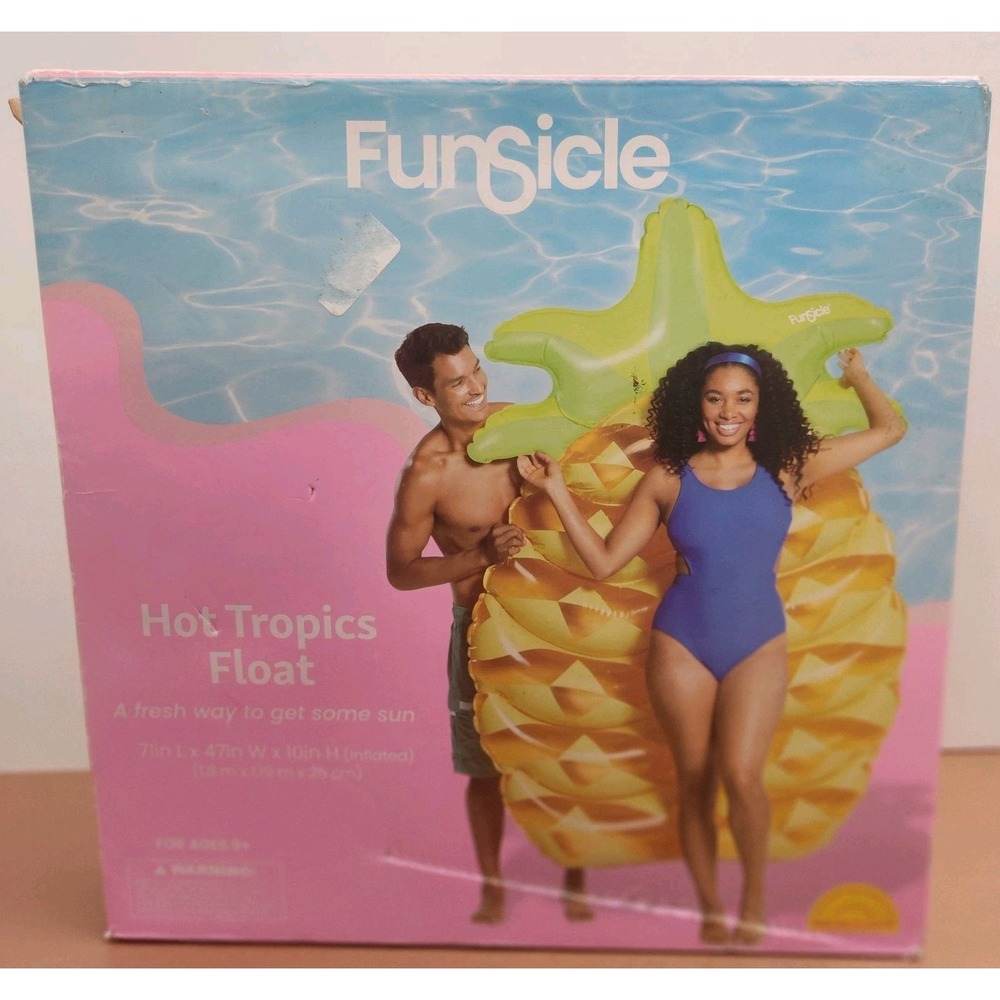 New Funsicle Hot Tropics Pineapple Float Raft 71" x 47" x 10" Spring Summer Fun
